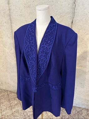 Vintage Emily 100% Wool Beaded Blazer 80s 90s Statement Jacket Size 24W
